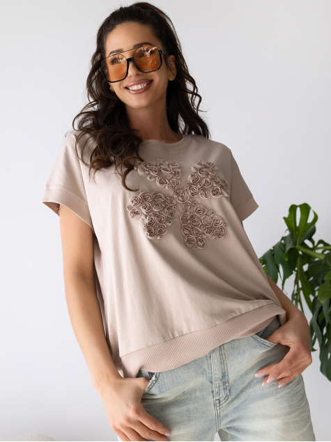 BLOUSE FLEURS BEIGE
