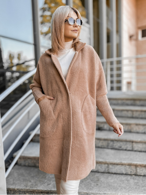 MANTEL ALPAKA REIL KARAMELLPRUUN