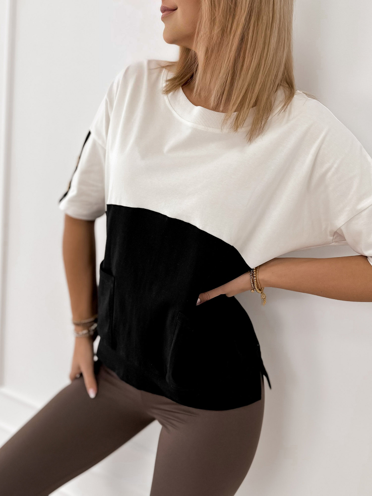 BLUZA ROSALINDE ECRU-NEAGRA