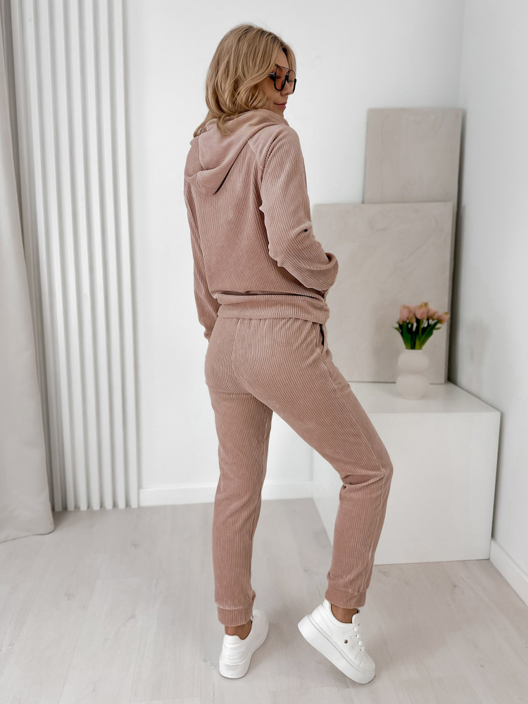 ENSEMBLE VISCONTI VELOURS CÔTELÉ ROSE POUDRE