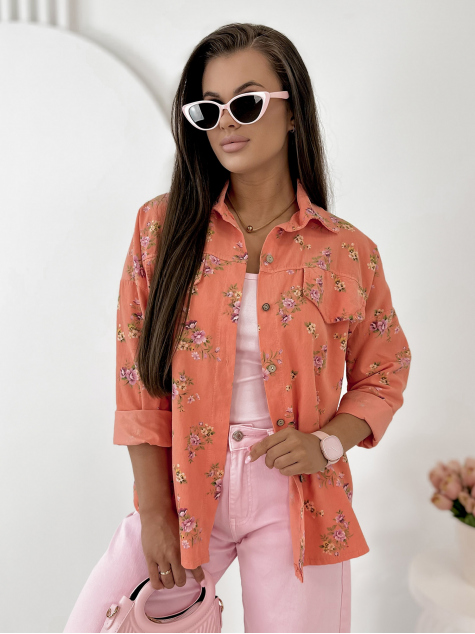 CHEMISE GARDINI EN VELOURS CÔTELÉ CORAIL