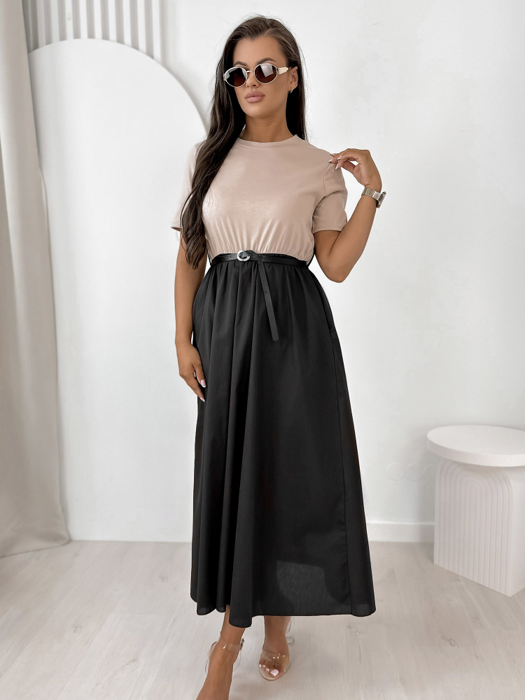 DRESS ANESSE BEIGE-BLACK