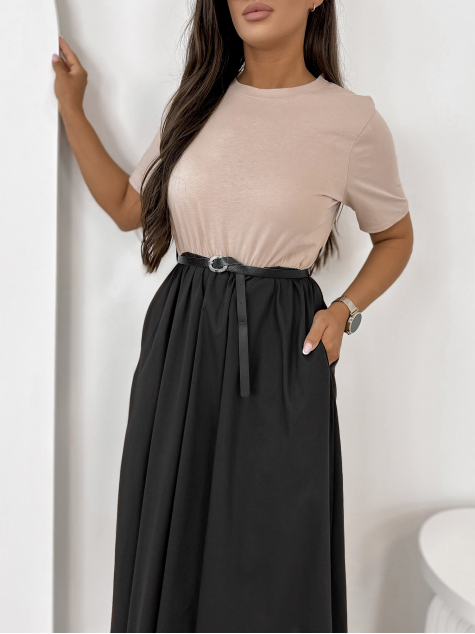KLEID ANESSE BEIGE-SCHWARZ