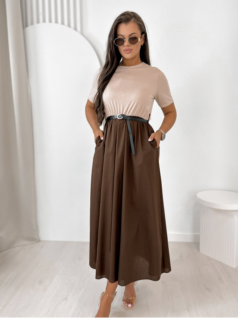 ŠATY ANESSE BEIGE-HNĚDÁ