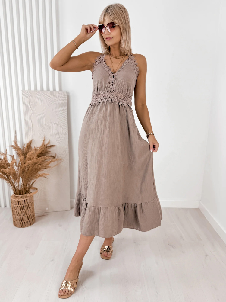 ROBE SARONE BEIGE FONCÉ