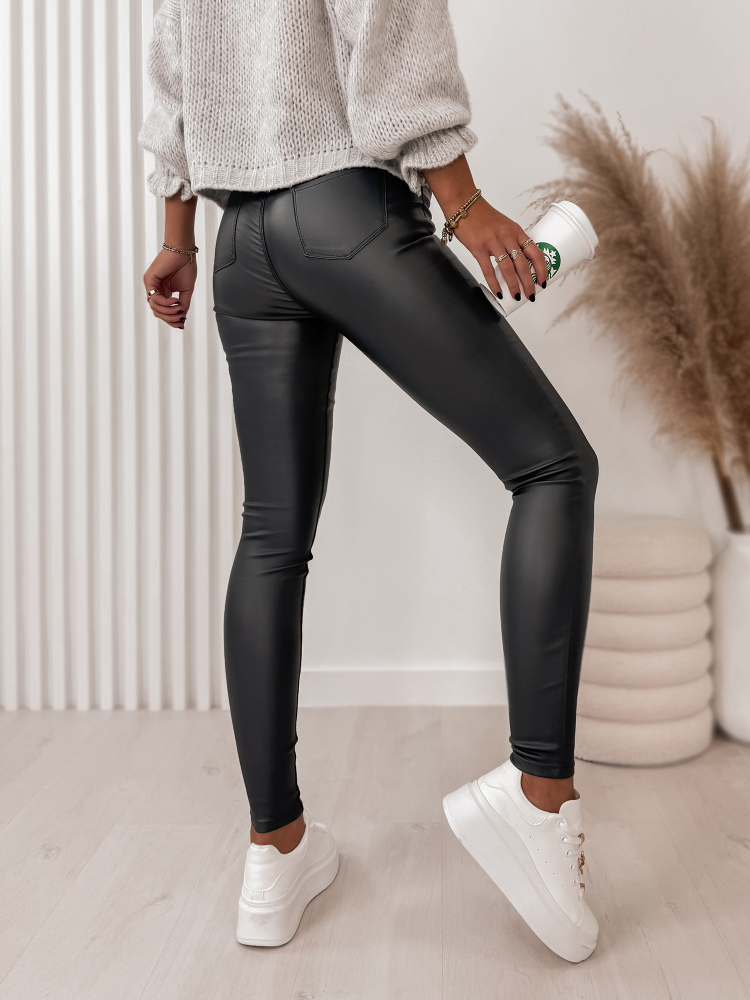 HOSE GLATTLEDER MIT HOHER TAILLE GRAPHITGRAUES