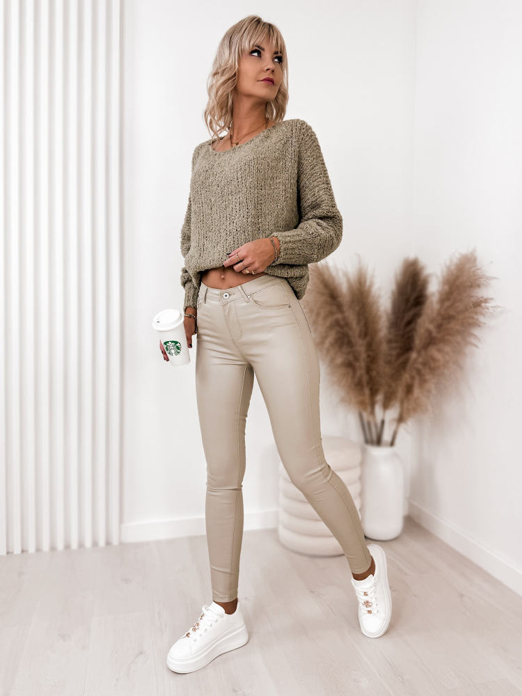 PANTS LEATHER SMOOTH WITH HIGH TOP BEIGE
